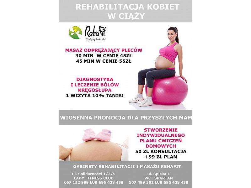 Promocja dla kobiet w ciąży w centrum rehabilitacji i masażu RehaFit.